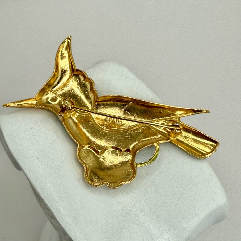 Vintage Painted Damscene Hummingbird Brooch Gold Tone Made In Spain 2.25” - Picture 7 of 15